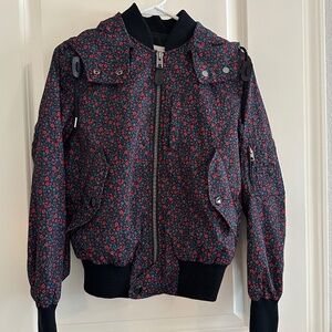 Coach Floral Varsity Bomber Water Resistant Zip Jacket w/ Removable Hood Size XS